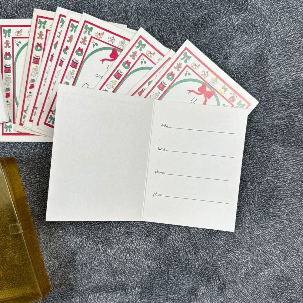 Vintage Christmas Party Invitations Boxed Set‎ of 8 Angels Gingerbread Envelopes